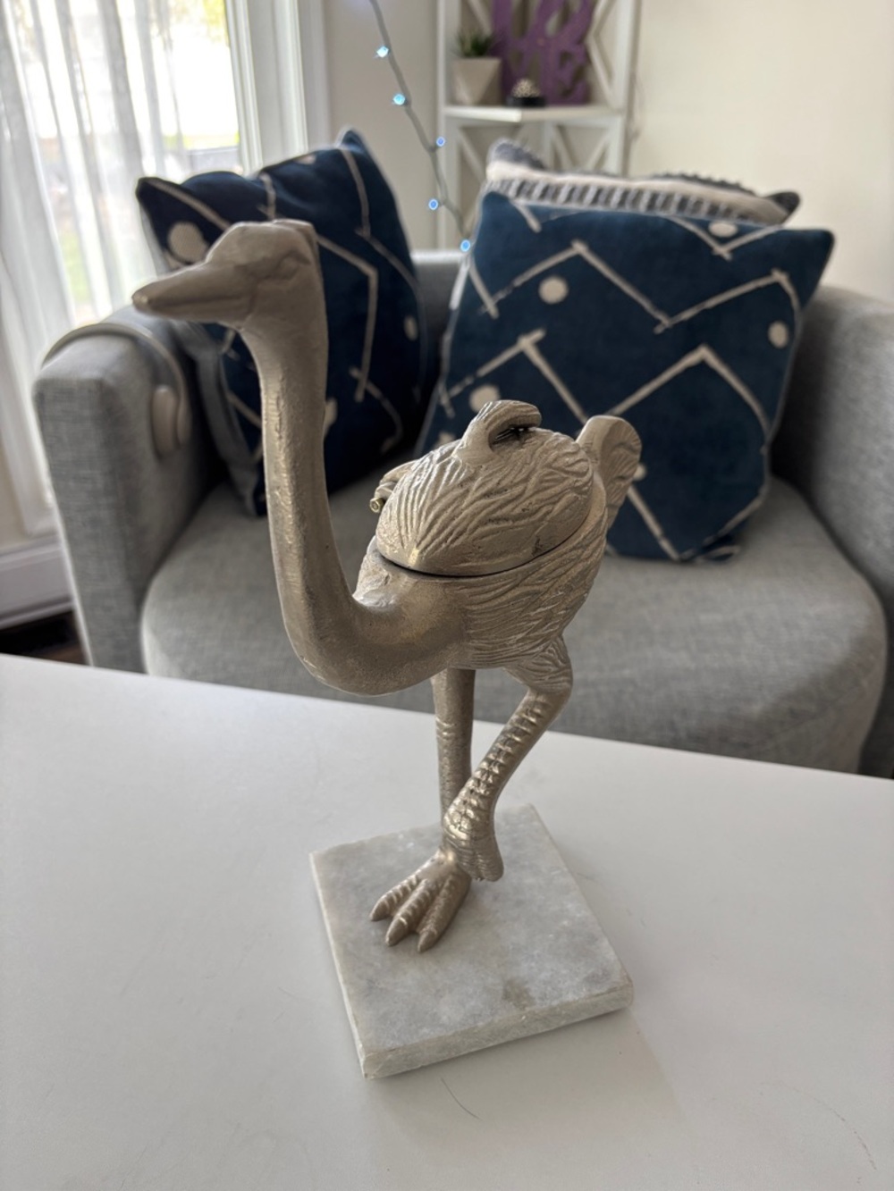 Metallic Silver Ostrich Figurine Decorative Accent